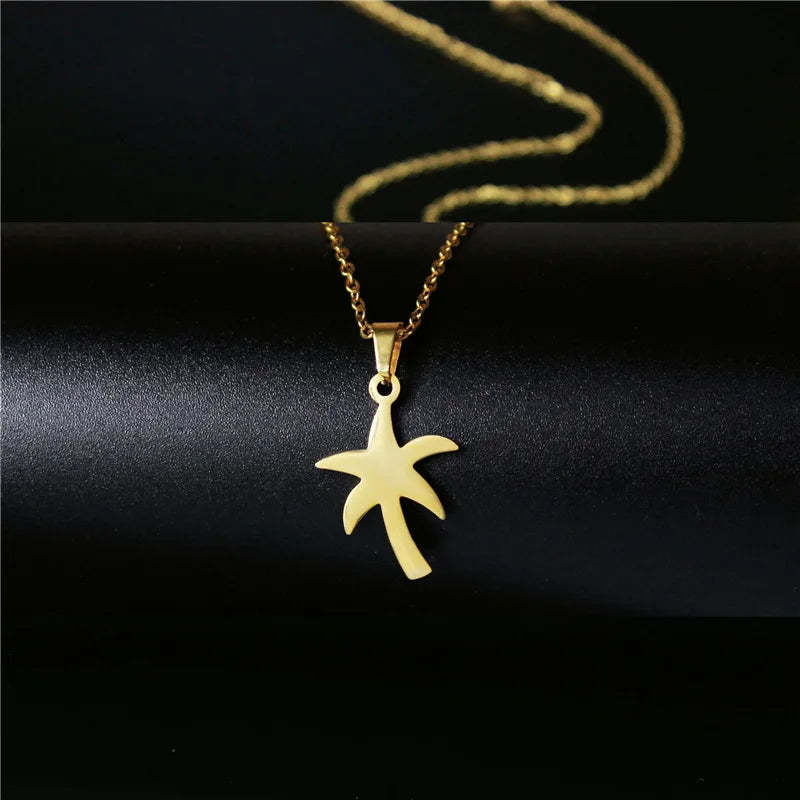 Bohemian Style Palm Tree Pendant Collarbone Chain Wholesale Stainless Steel Accessories Coconut Tree Necklace for Women