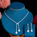 Simple Glittering Cubic Zircon Long Water Drop Wedding Jewelry Set for Women Drop Necklace and Earrings Bridal Set CZ Party Gift