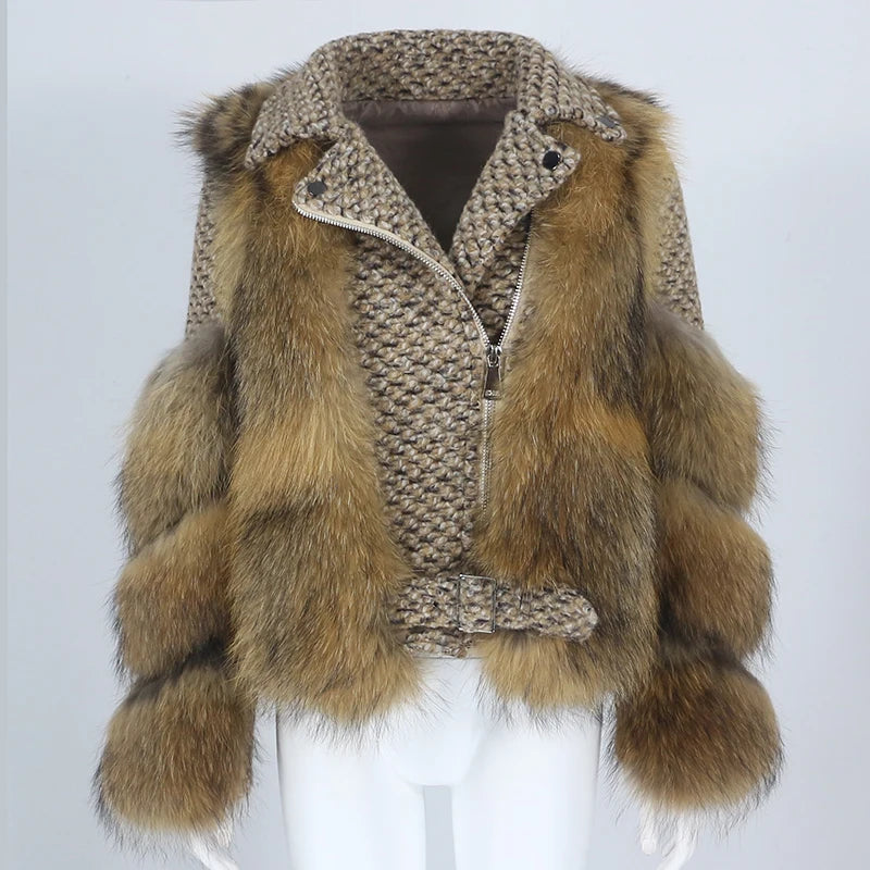 OFTBUY 2023 New Real Fur Coat Vest Winter Jacket Women Natural Raccoon Fur Wool Coat Outerwear Detachable Streetwear Locomotive