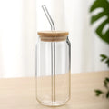 Wholesale 12oz 16oz 400ml 500ml Sublimation Clear Coffee Mug Glass Borosilicate Beer Glass Cup with Bamboo Lid and Straw