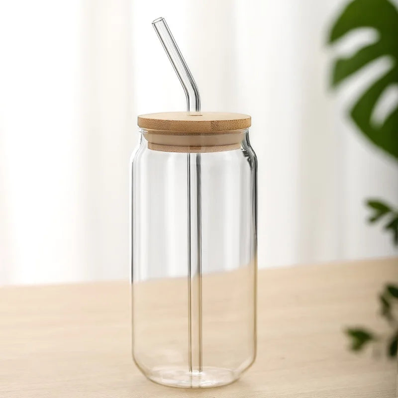 Wholesale 12oz 16oz 400ml 500ml Sublimation Clear Coffee Mug Glass Borosilicate Beer Glass Cup with Bamboo Lid and Straw