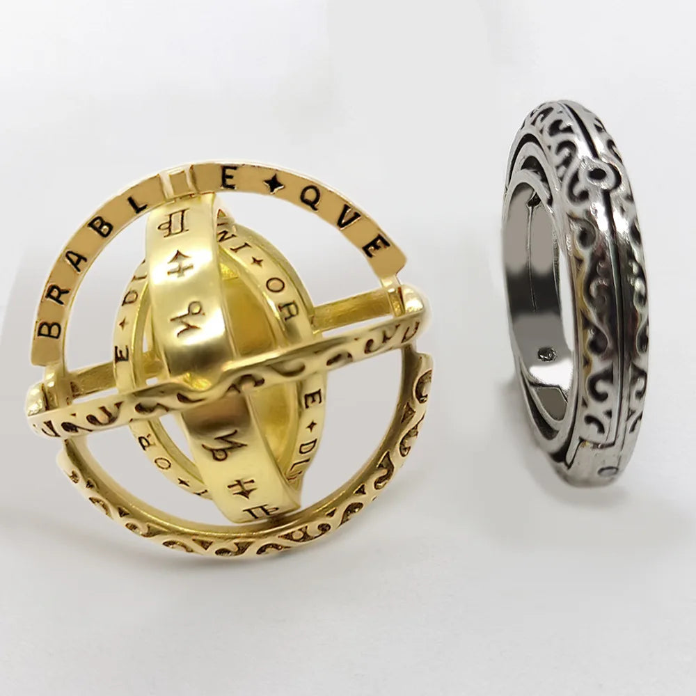 Astronomical Ball Ring Necklace Deformable Rotary Ball Foldable Ring German Astrosphere Tellurion Ring Necklace for Men Women
