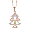 Colorful Zircons Rose Gold Plated Christmas Tree Pendant Necklace with for Birthday or Anniversary Gifts for Ladies