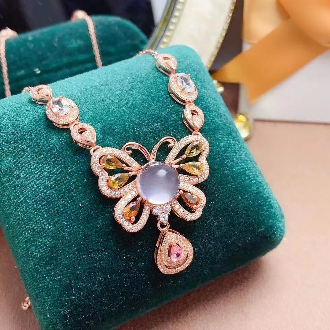 Hot Sale Low MOQ 925 Sterling Silver Big Link Chain Natural Gemstone Pendant Bracelet GIA Certified Gift Rhodium/Gold Plated