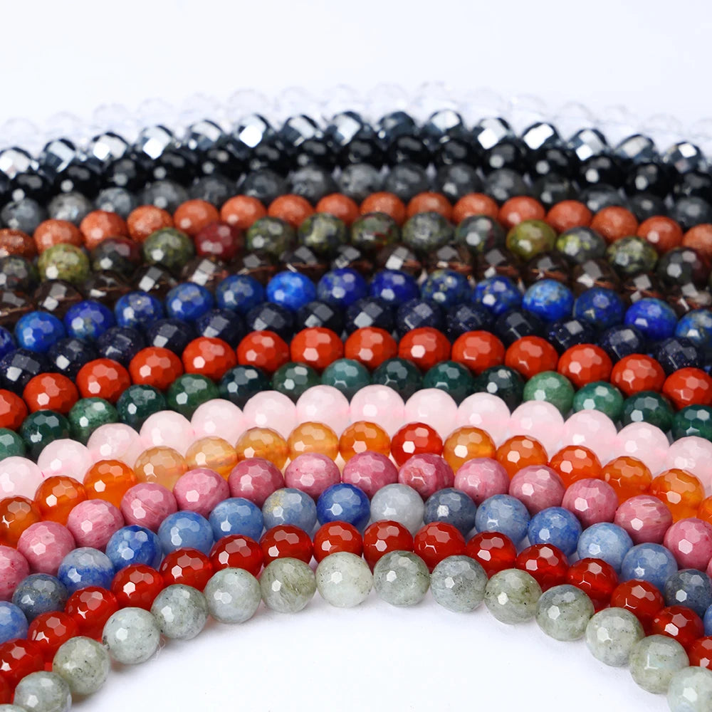 JSES Wholesale Natural Loose Jewelry Round Beads Chamfered Faceted Cut Beads Jewelry Making