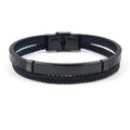 Black Stainless Steel Can Laser Engraving Custom Logo Braided Leather Bracelet Bangle for Men Women