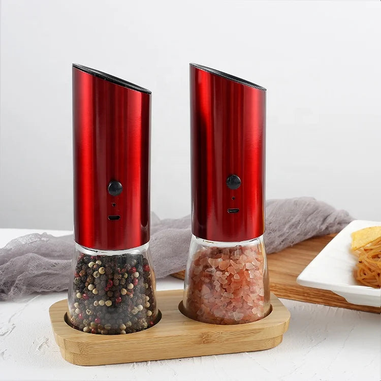 Hot Sale Wholesale Factory Direct Stainless Steel Gun Color and Red Automatic Salt and Pepper Grinder Set Electric of 2
