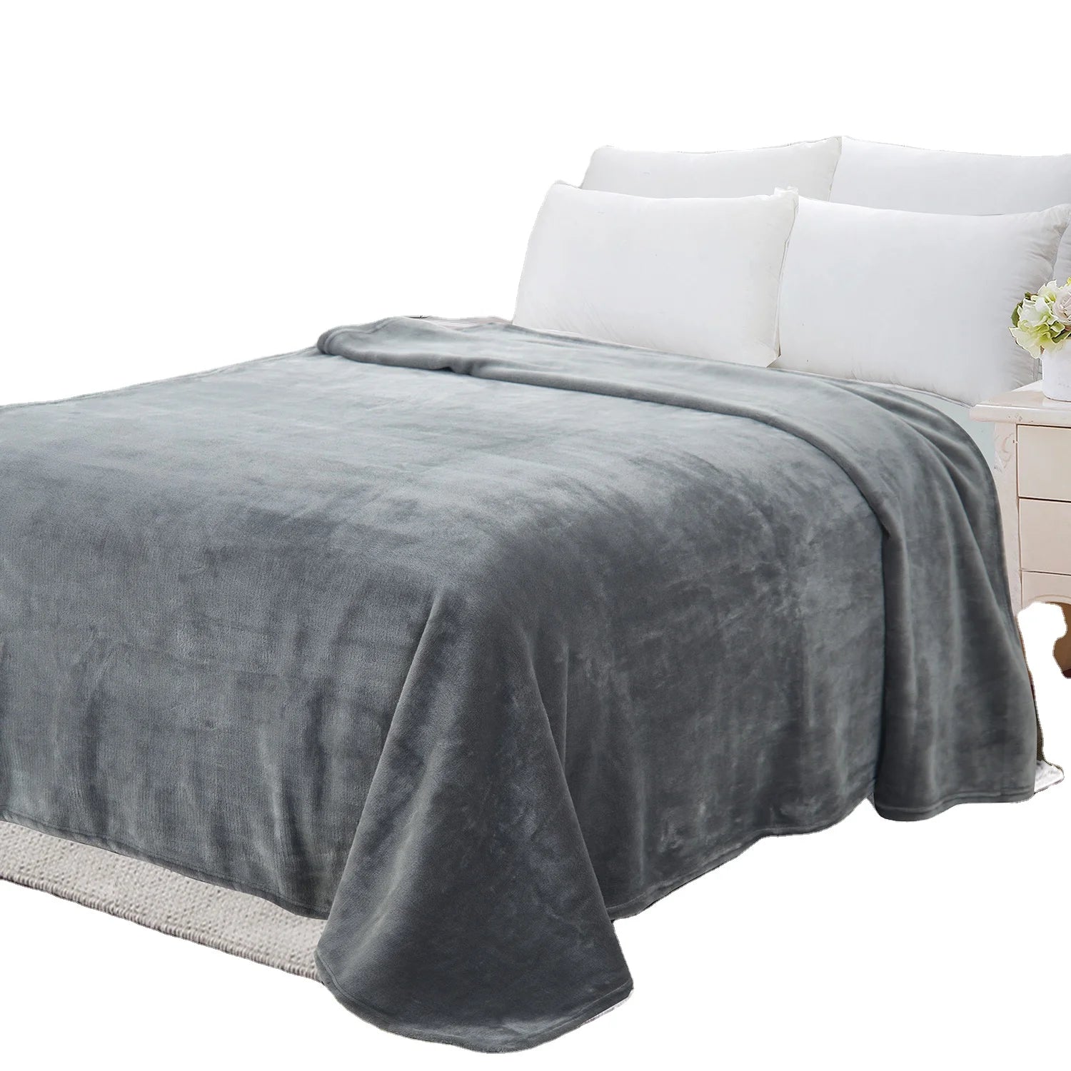 Polyester Cheap Custom Fleece Grey Lightweight Plush Fuzzy Cozy Soft Wholesale Plush Throw Blankets