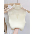 2024 Women Neck Knitted Vest Women's Inner Base Shirt Outer Wear Half-High Neck Sleeveless Short Strapless Kinwear Top