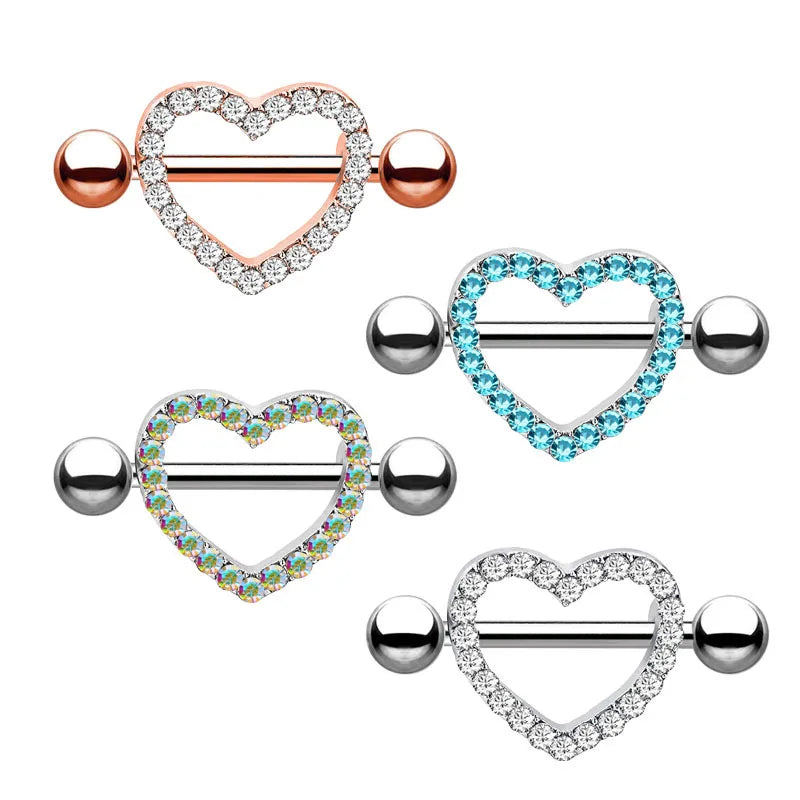 Fashion Barbell Nipple Rings Piercing Jewelry Creative Punk High Quality Heart Stainless Steel Zircon Silver Plated Wedding