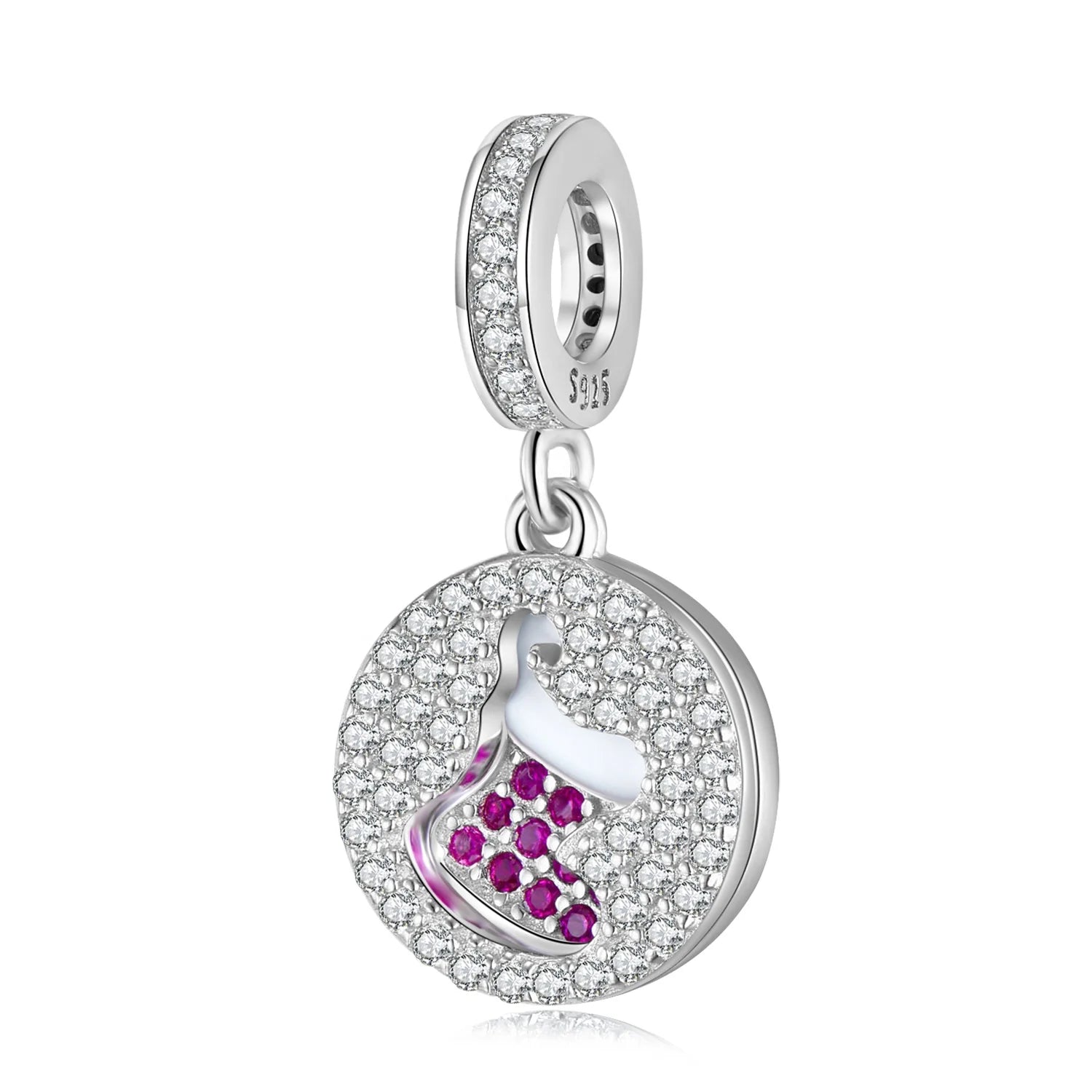 Real 925 Sterling Silver Hollow Christmas Socks Clear CZ Charms Pendants for Original Women Bracelet Bead DIY Jewelry Making