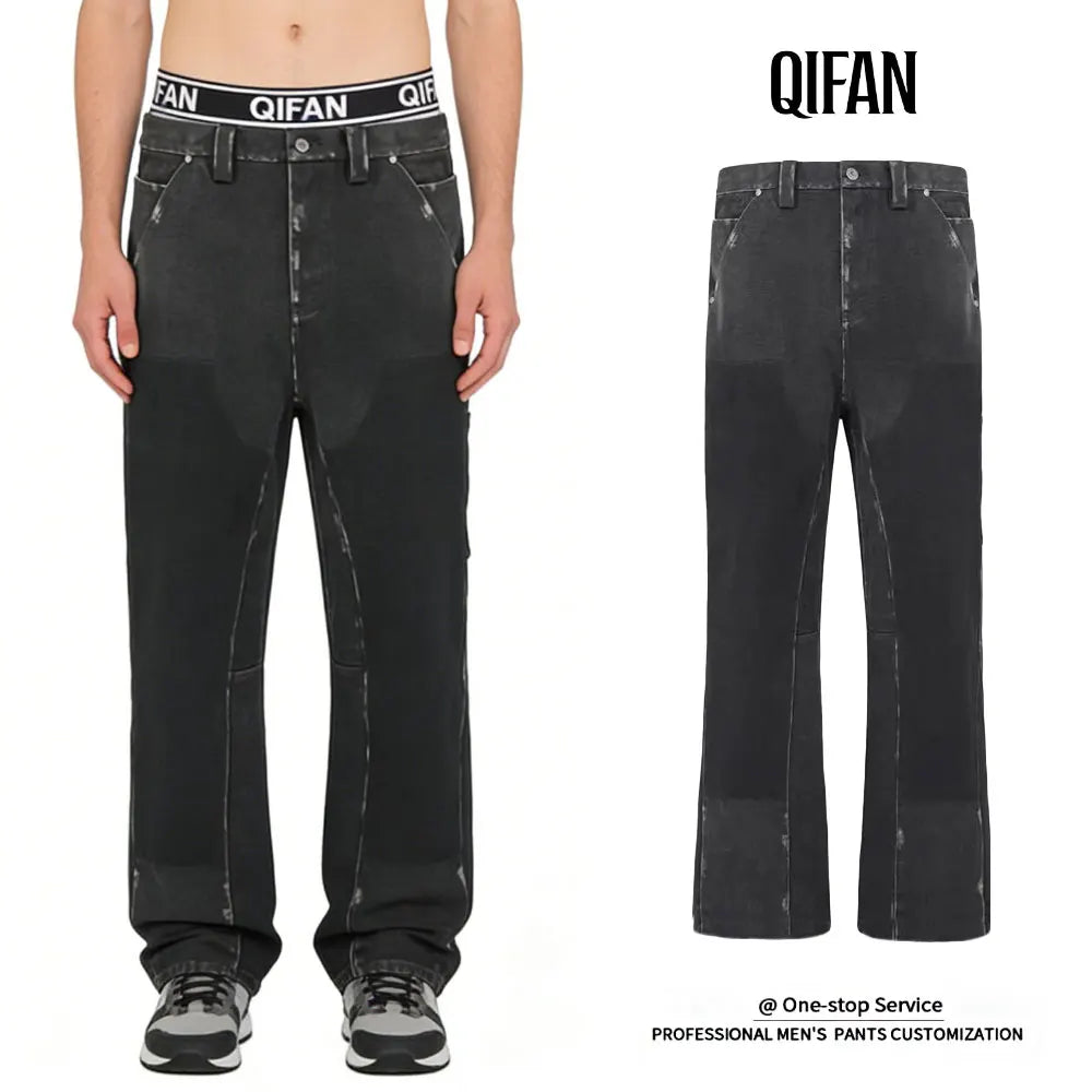 Custom 100% Cotton Spliced Wash Heavy Canvas Flare Pants for Men
