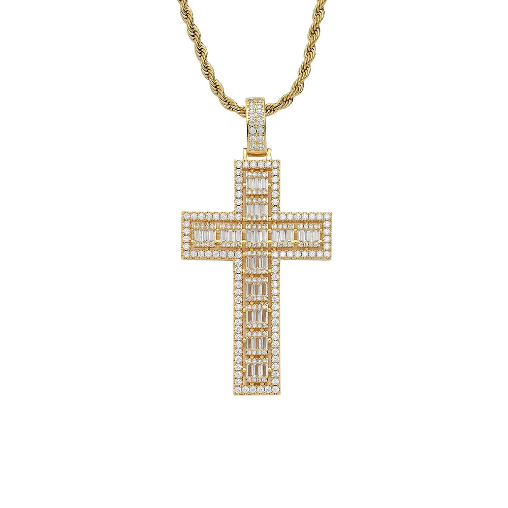 CN303 Hip Hop Cross Pendant Brass Micro Pave AAA Zircon Stone Necklace Jewelry