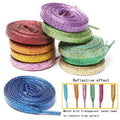 Custom 8MM Flat Gold Glitter Shoelaces Shiny Metallic Sparkle for Sneakers Colorful Polyester Strings Laces Footwear