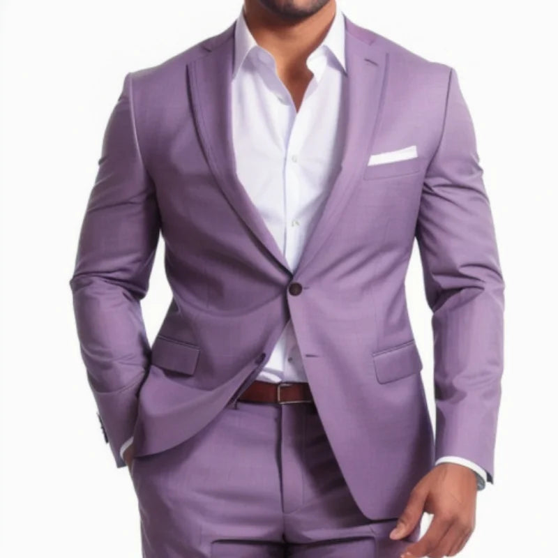 Light Purple Casual Suits Men's Business Blazer Jacket Pants 2 Pieces Set Wedding Party Mens Suits Tailor Made Groom Tuxedos