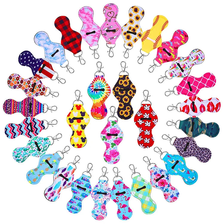Ready to Ship Custom Portable Lipstick Protective Cases Neoprene Chapstick Holder Keychain