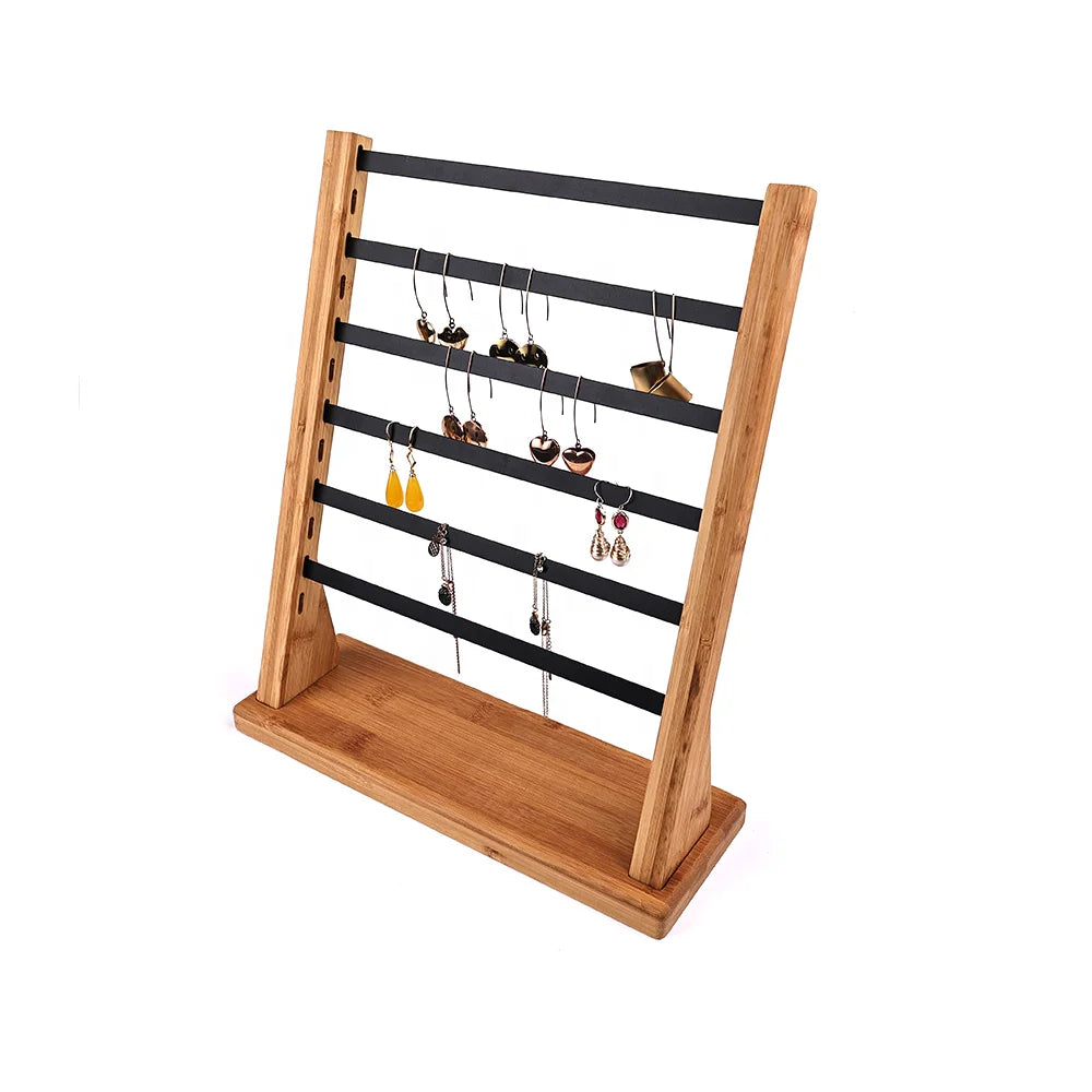 Custom Bamboo Wood Jewelry Display Ring Earrings Storage Jewellery Stand Display Rack Holder