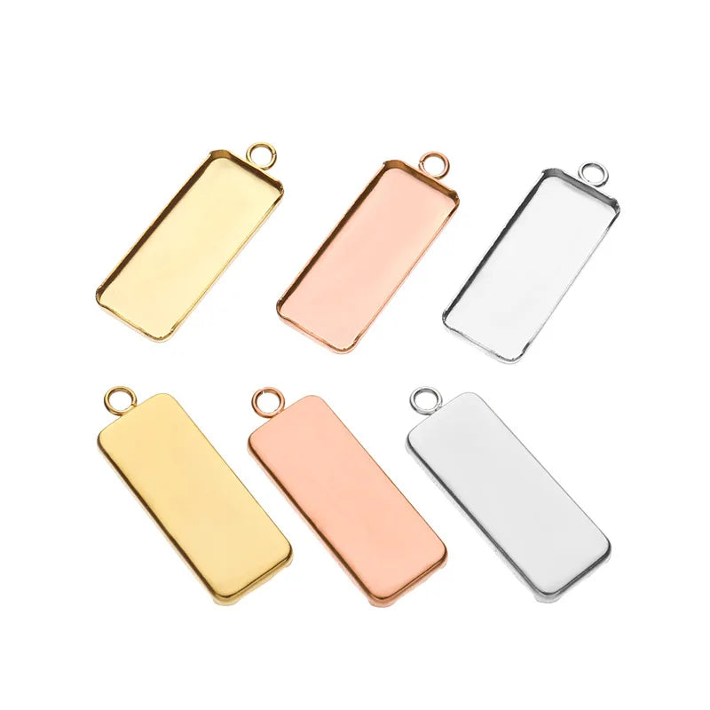 Silver Gold Rose Polymer Clay Jewelry Tray Stainless Steel Blank Cabochon Tray Square Jewelry Making Pendant Base for DIY