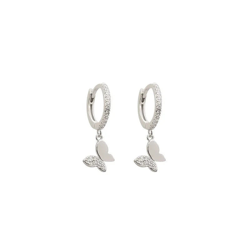 Beautiful Butterflies Cubic Zirconia Brass Drop butterfly Earrings Silver Gold Plated