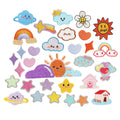 cute small weather climate theme heart star cloud rainbow design self-adhesive embroidered patches stickers for diy