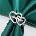 2024 Wholesale Luxury Party Table Decoration Silver Gold Rose Color Double Heart Shape Napkin Rings for Wedding