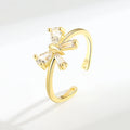 18k Gold Plated CZ Crystal Butterfly Bowknot Opening Ring Adjustable Cubic Zirconia Butterfly Ring for Women