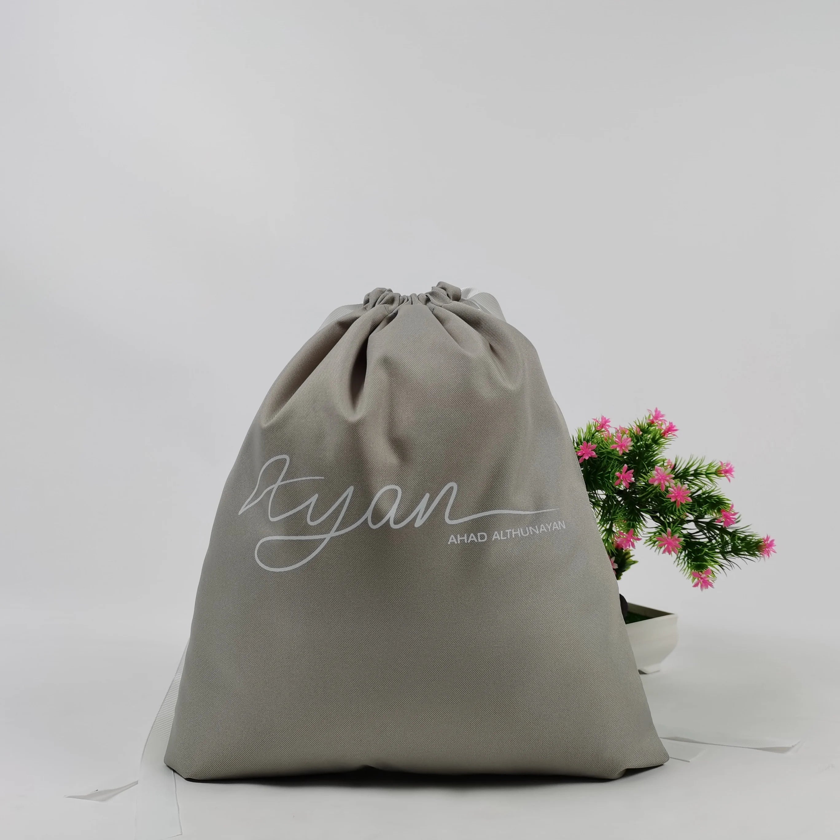Printed Recyclable Grey Large Drawstring Coloured Canvas Bag Eco Drawstring Beach Bag Mini Burlap Drawstring Bag