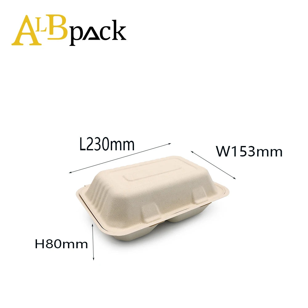 ALB Hot Sale Compostable Biodegradable Sugarcane Bagasse Disposable Lunch Box with Lid for Sushi Embossing Printing