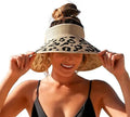 Women Summer Breathable Leopard Straw Hat Sun Visor Foldable Hat Adjustable Beach Sun Hat