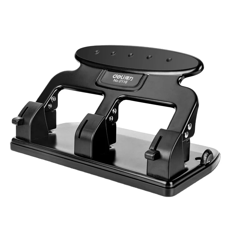 Deli 0116 Black Three-hole Metal Punch Document File Binding Hole Puncher Can Punch 35sheets 8pcs Per Carton Set