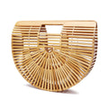 Handmade Bamboo Clutch Bag for Women Woven Semi-Circle Summer Beach Bag Two Handles Letter Outdoor Holiday Fashion Accessory