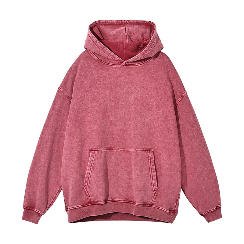 Custom LOGO 450gsm Vintage Acid Wash Blank Plain Thick Heavy French Terry 100% Cotton Men's Hoodies
