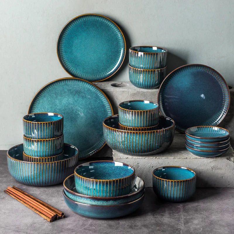 Creative Kiln Glaze Ceramic Tableware Set Eco-Friendly Frost Technique Plate and Bowl for Kitchen Use