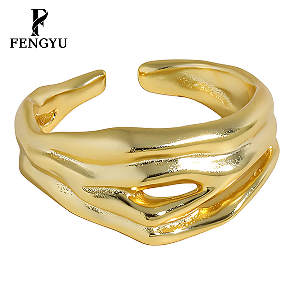 Fine 18k Gold Irregular Rings for Women 925 Sterling Silver Fashion Girls Adjustable Statement Ring Custom Jewelry Wholesale