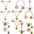 Gaby New Trend Belly Rings Summer Bee Flower Women Fashion Stainless Steel Belly Ring Lovely Ear Rings Kit Body Jewelry