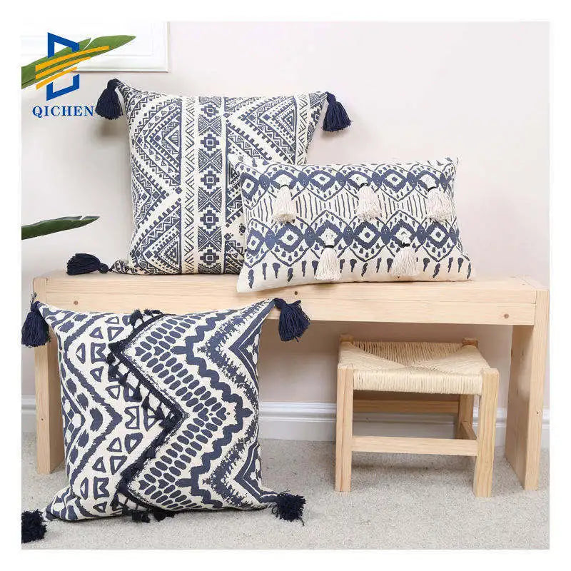 Innermor Morocco Style Woven Printed Square Throw Pillow Case With Tassel Customization Cushion Cover