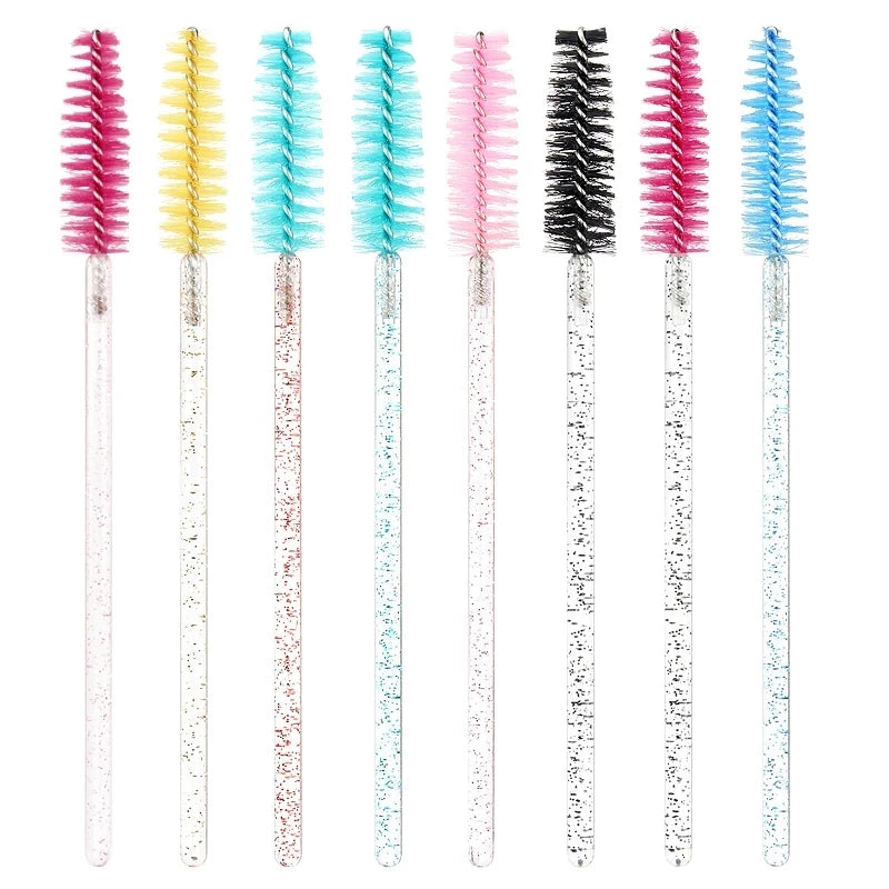 50pcs Glitter Eyelash Spoolies Crystal Shining Lash Mascara Wands Gold Pink White Brushes Wholesale for Eyelash Extension Makeup