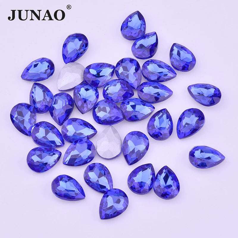JUNAO Wholesale 5*8mm 7*10mm 18*25mm Drop Diamond Light Blue Crystal Stone Pointback Glass Rhinestone for Jewelry