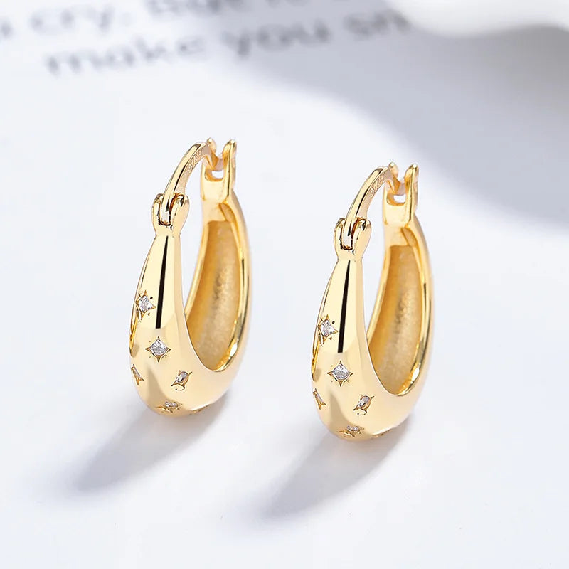 Fine Jewelry Silver 925 Earring Women Real 925 Sterling Silver Charms Small Star Zircon Silver Hoop Huggie Earring Jewelry Women