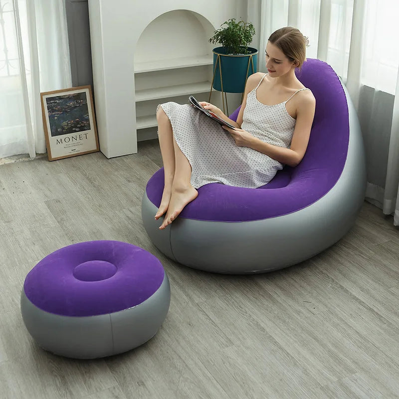 Modern Waterproof Heavy Duty Inflatable Lounge Chair UV Protected Foldable Sofa Bed for Living Room & Outdoor Use