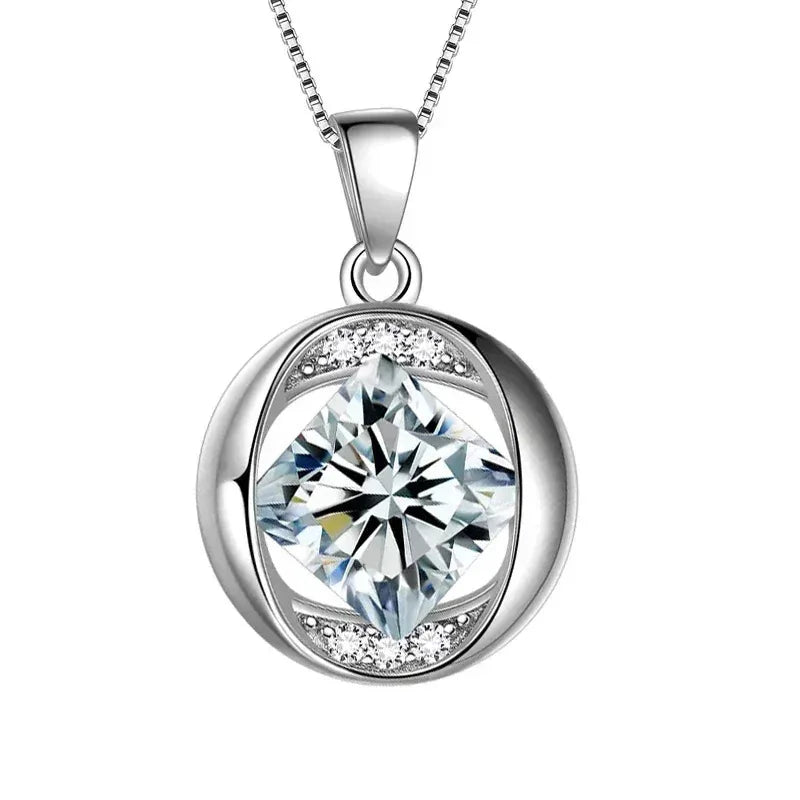 CAOSHI Hot Sale Round Hollow Design Sparkling Multi Colors Rhomb Shaped Necklace for Women Party Silver Plated Pendant Necklaces