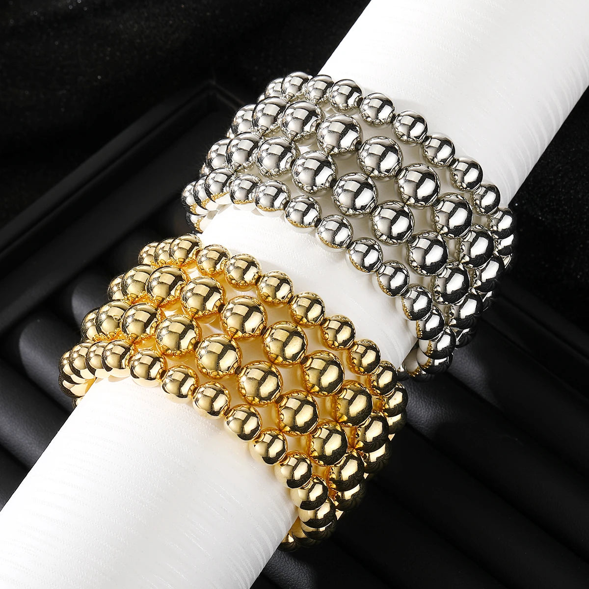 4PCS Punk Gold Plated Beaded Bracelet Set  Hiphop Irregular Bead Bracelet Set for Women Jewelry Party