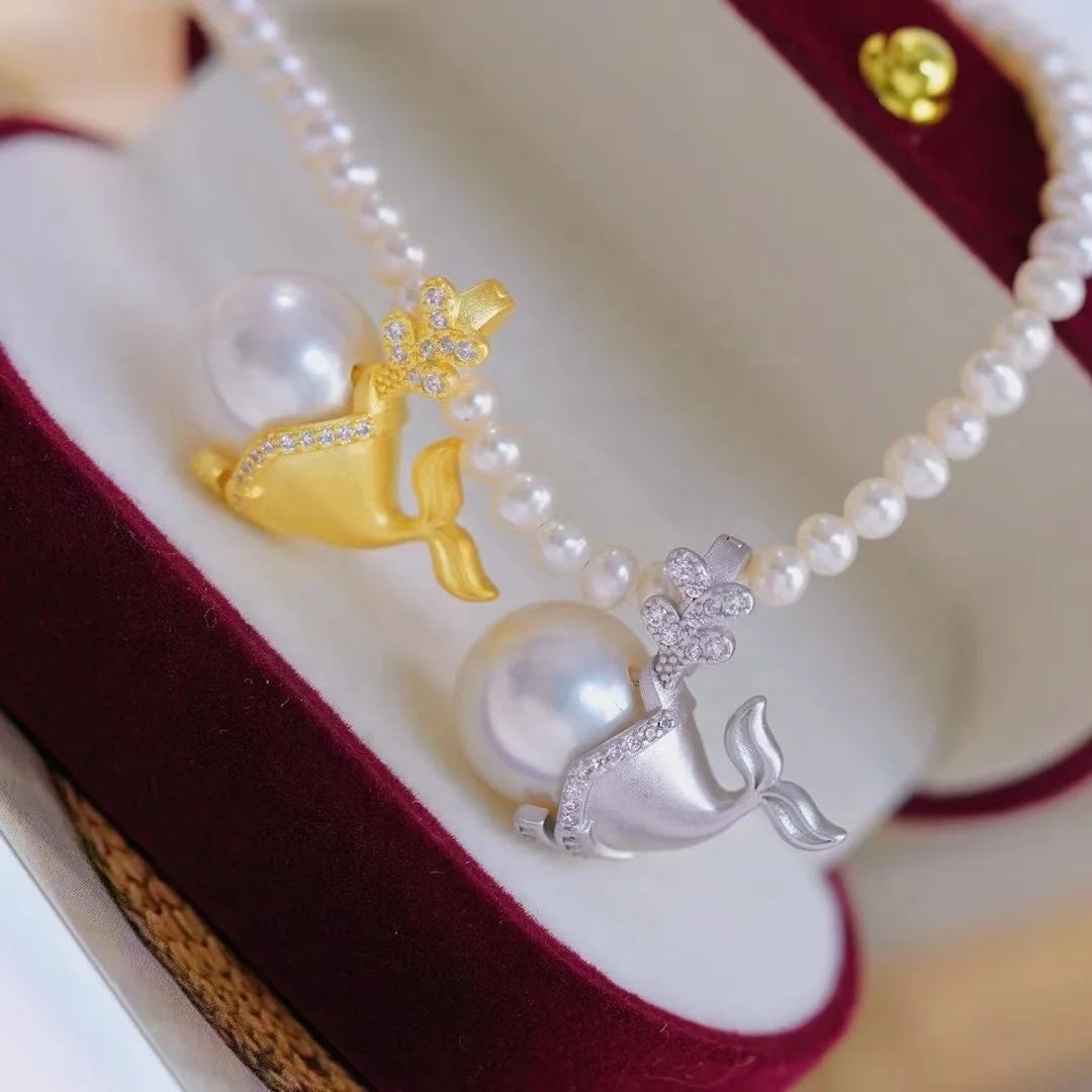 P2501 10-11mm DIY Natural Freshwater Pearl Charm Pendant Necklace Accessory 925 Sterling Silver Jewelry for Women Without Chain