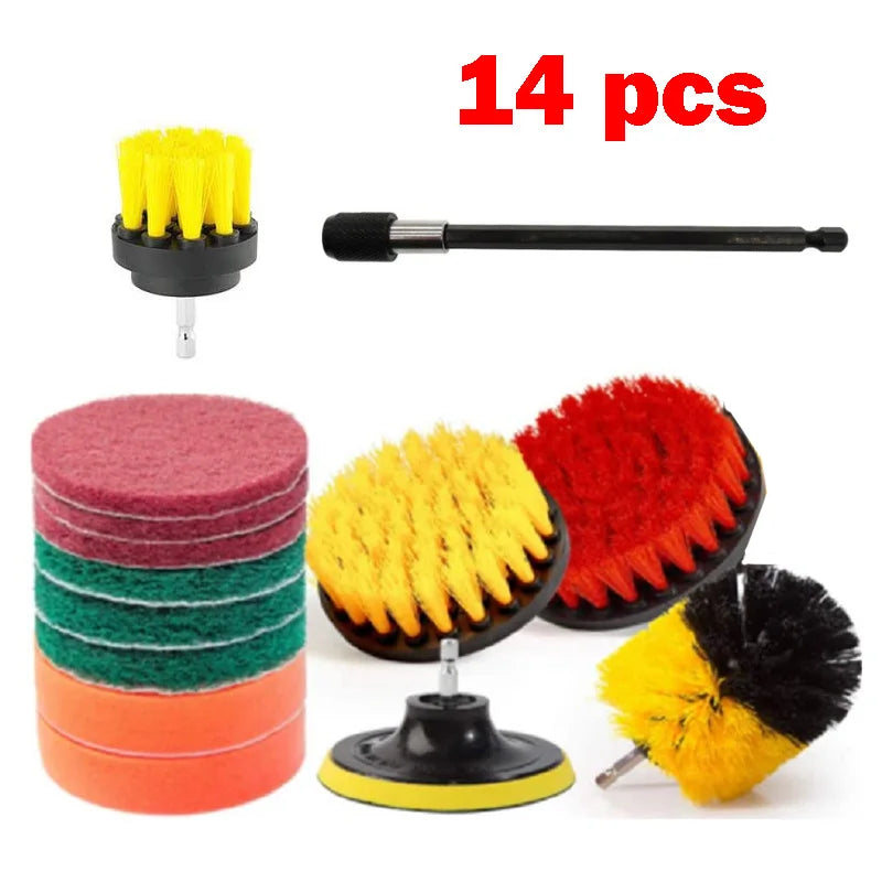 14Pcs Electric Drill Cleaning Brush  Kit  Power Scrubber Brush for Carpet Glass Car Tires Nylon Brushes