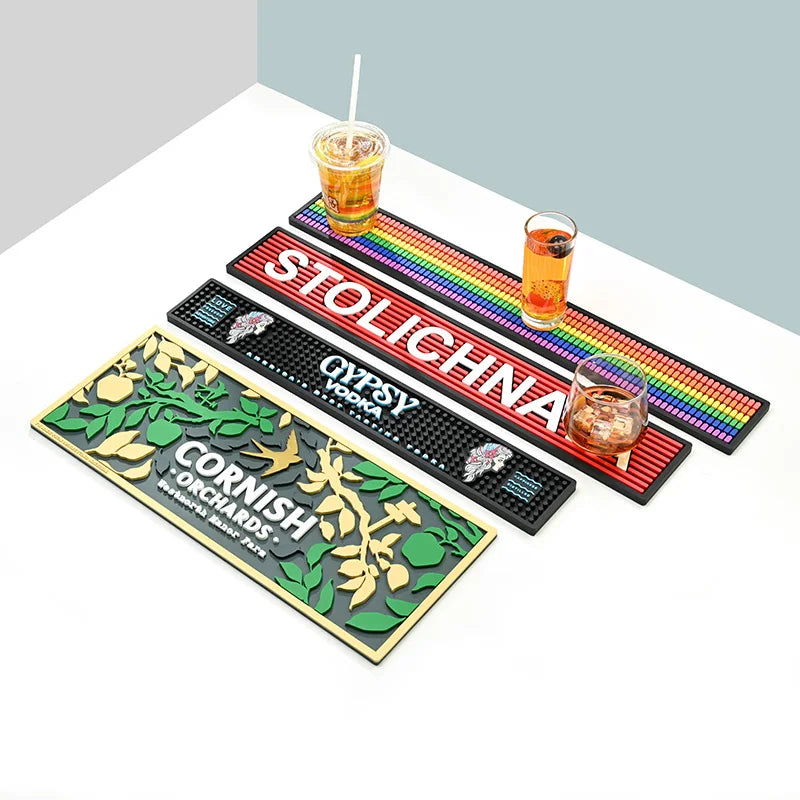 Customization 3D Branded logo Spill Beer bar Rubber Counter Mat Drinking Beer PVC bar Mat Kitchen bar Mat