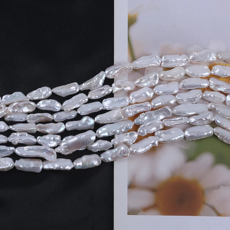 5-10mm Natural White Biwa  Freshwater Pearls Strands Cultured Baroque Shape Pearl String Necklace Accessories DIY