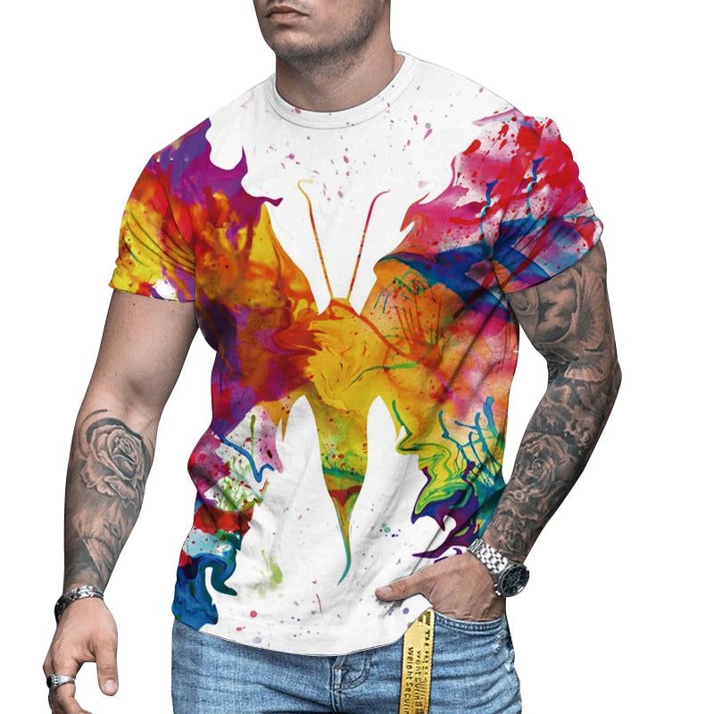 New Arrival Men's Short Sleeve Tropical Beach T Shirt Design Printed on Knitted Fabric Casual Streetwear