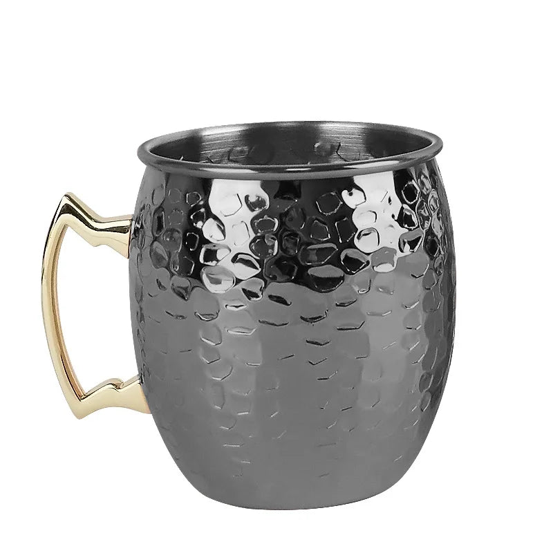 Customized Stainless Steel Moscow Mule Mug Set Cross Border Hammer Point 500ML Portable Camping Cocktail Tumblers