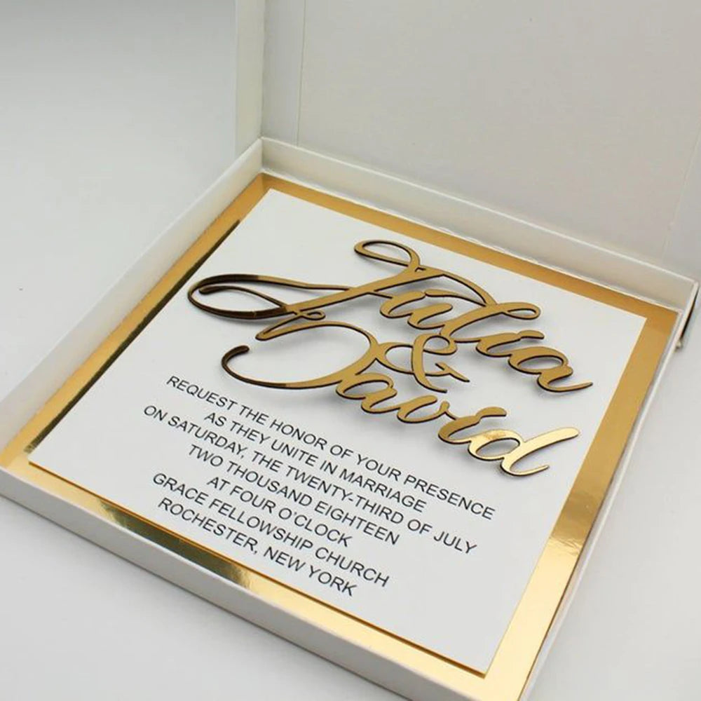 Modern Minimalist Gold Foiled Clear Acrylic Invitations With Box Mirror Acrylic Names Luxury Handmade Wedding Invitation Cards