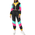 Womens Color Block 2 Piece Windbreaker Outfits Long Sleeve Zip Front Crop Top Tracksuit Set